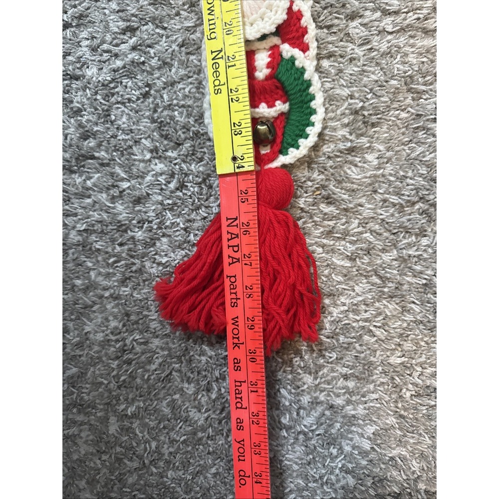 Handmade Crocheted Christmas Bell Santa Wall Hanging Vintage Holiday - Picture 7 of 8